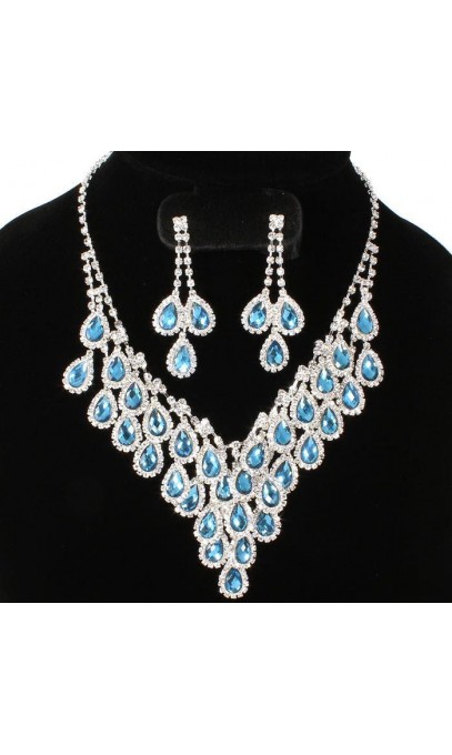 Ensemble Collier et boucle d'oreille pendant Bleu