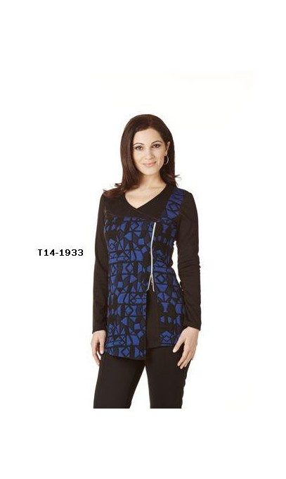 Tunique Collection Modes Crystal Fashions bleu & noir faux cuir sur épaule droite