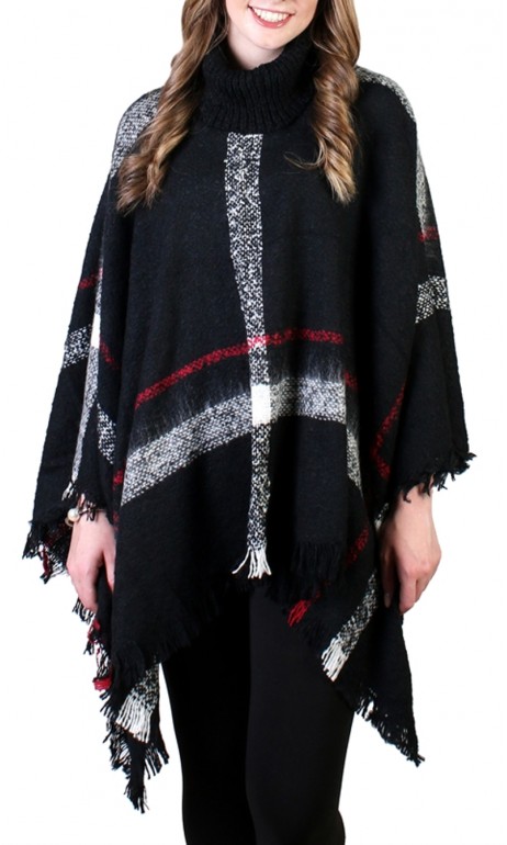 Poncho col roulé Noir a carreaux