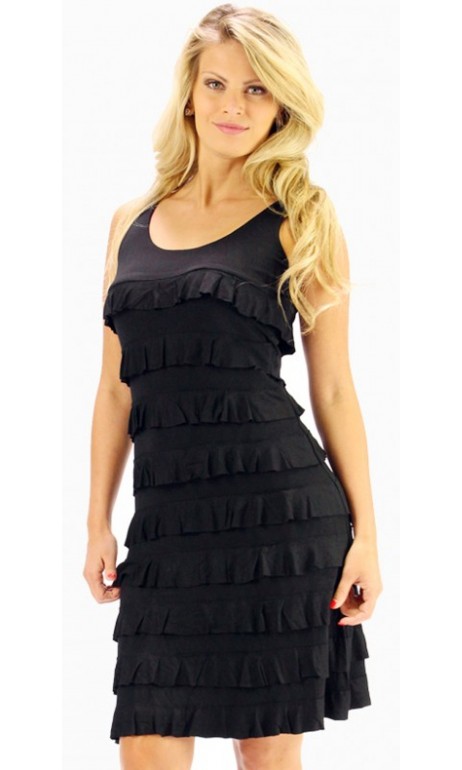 Robe Noir unie ruffle Tango Mango