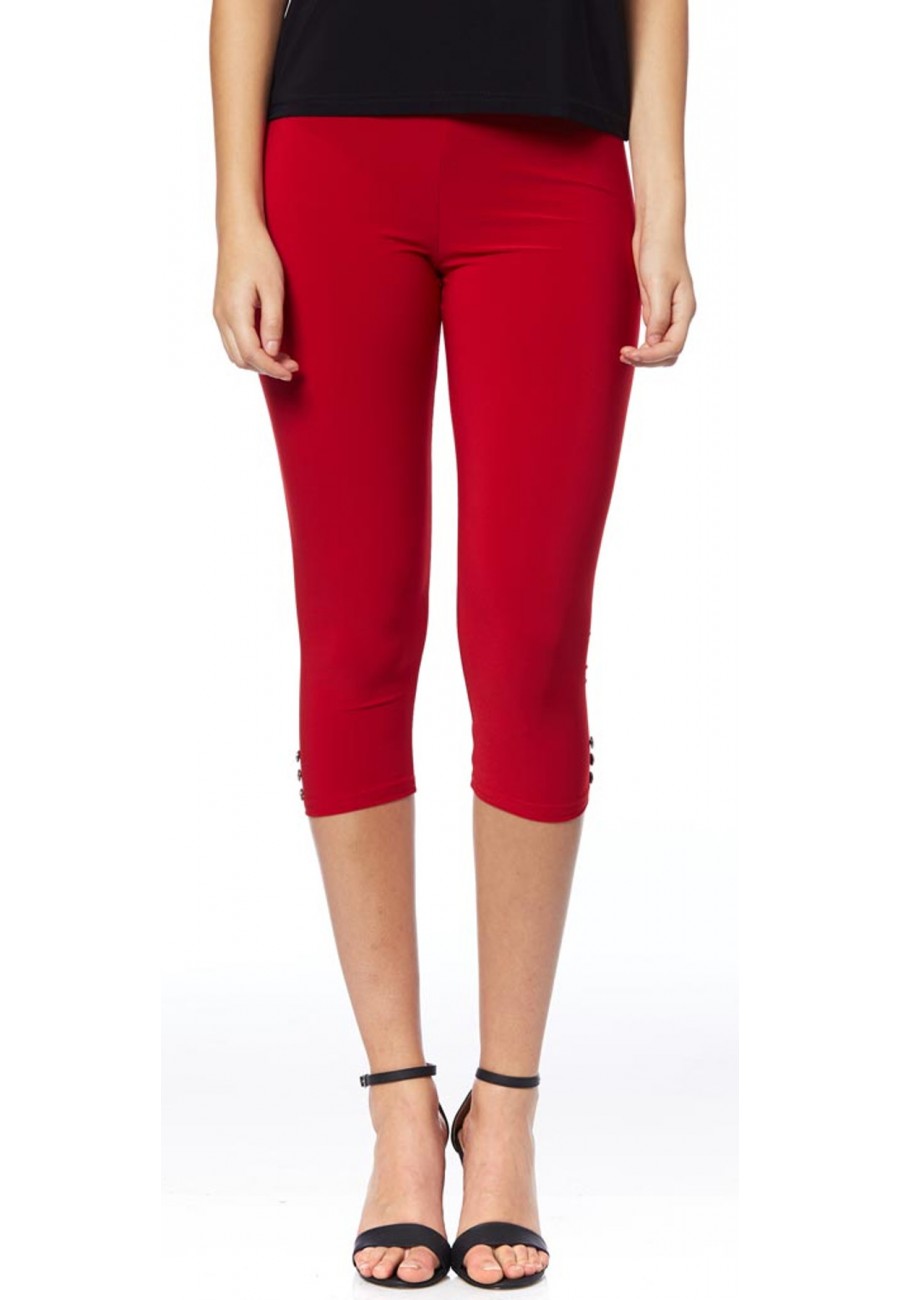 Red Capri leggings with Button - Boutique Isla Mona