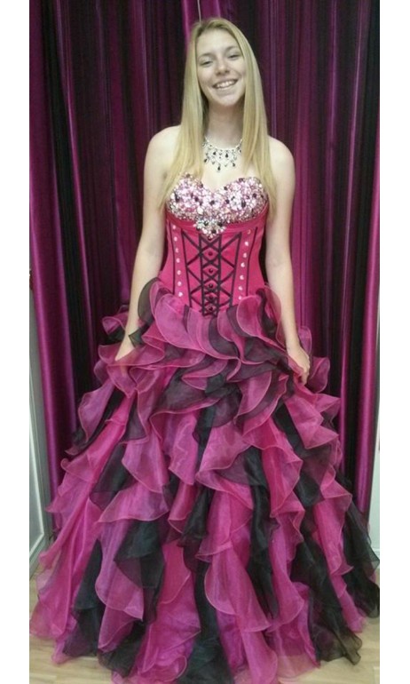 Robe de bal funky rose avec bustier corset & crinoline