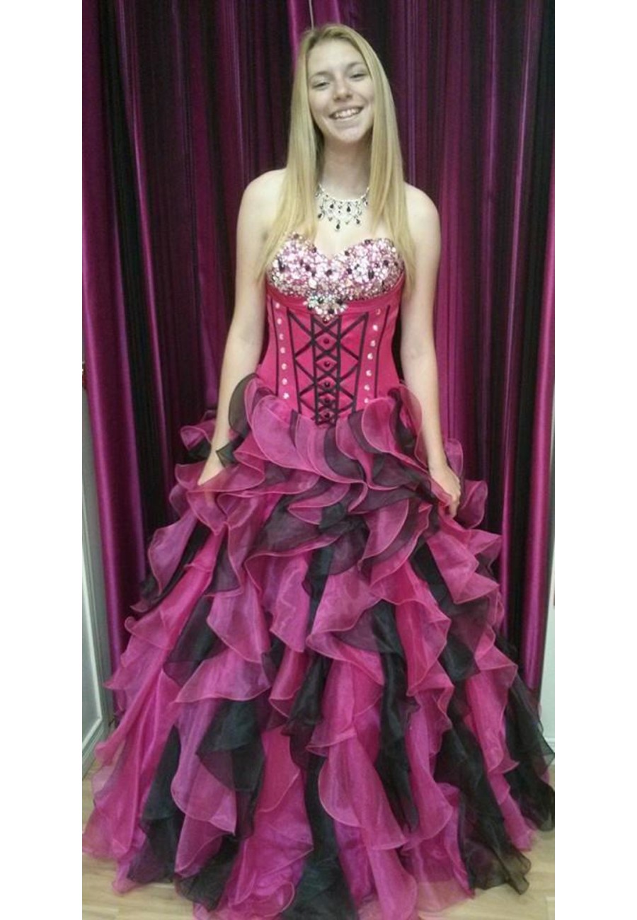 Funky pink prom dress with strapless corset and crinoline - Boutique Isla  Mona