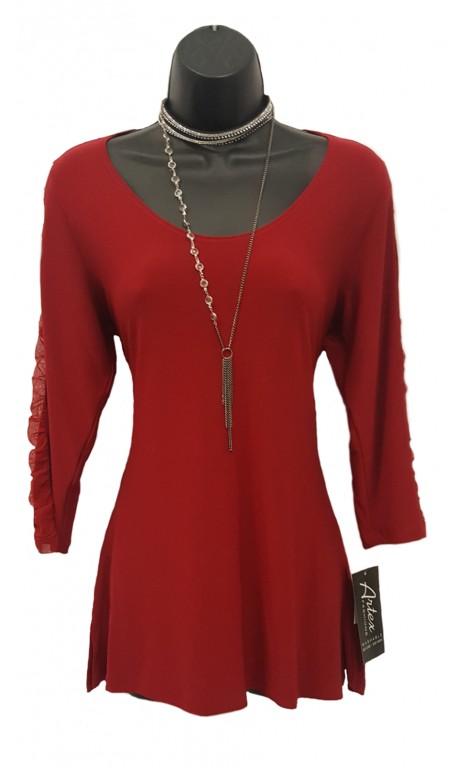 Red Top with Artex Fashions Net Sleeves