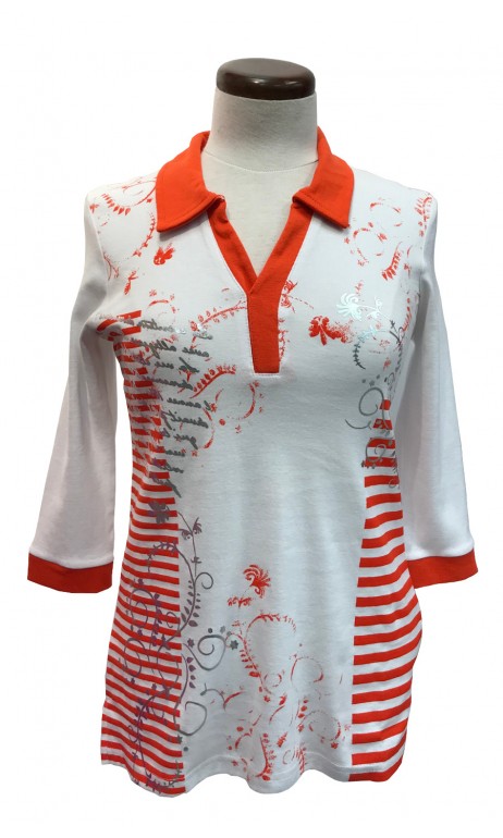 Polo manche 3/4 imprimé orange N.A.T