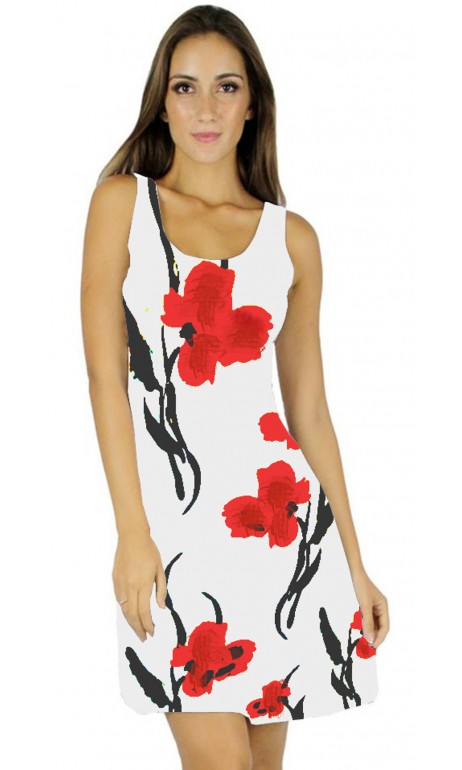 Robe Blanche avec fleurs Rouge Tango Mango