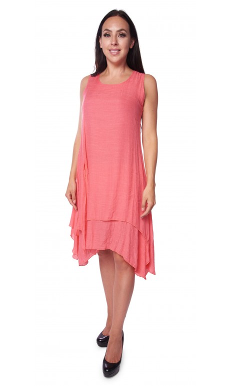 Hyper light fabric dress Coral color