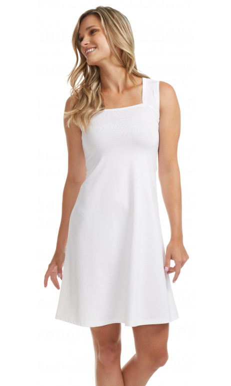 Robe uni Blanche col carré Mode Gitane