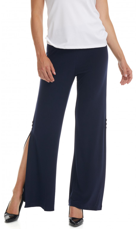 Pantalon jambes larges avec fentes latérales Navy