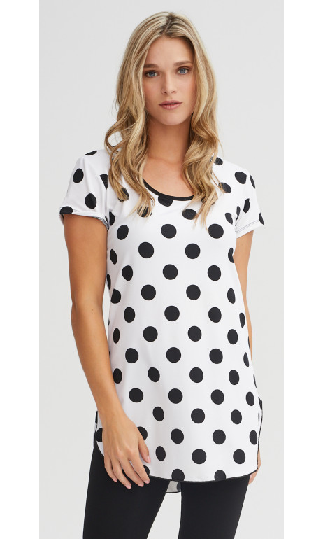 Short-sleeved tunic with big polka dots White