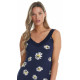 Robe longue Col En V Marine Avec Fleurs