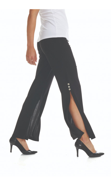 Pantalon jambes larges fentes latérales Noir