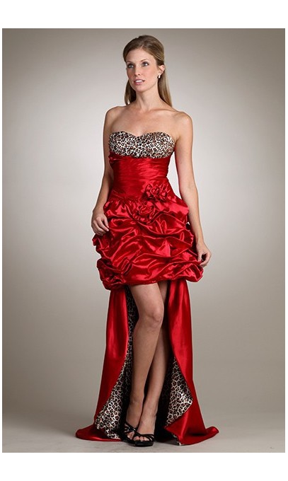 robe courte en satin rouge et léopard avec jupe amovible