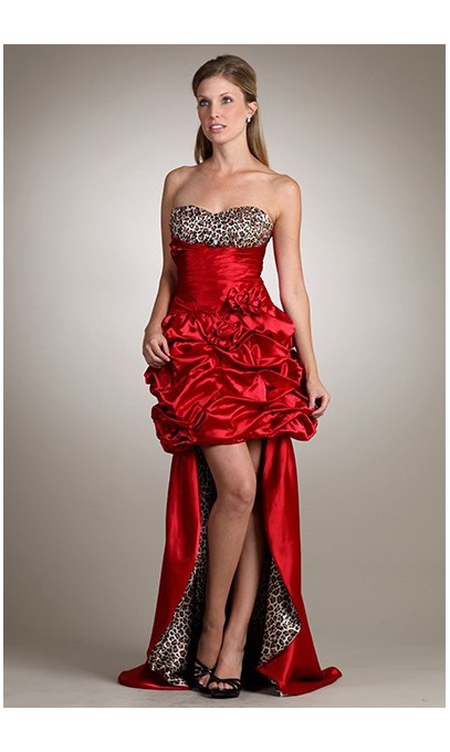 robe courte en satin rouge et léopard avec jupe amovible