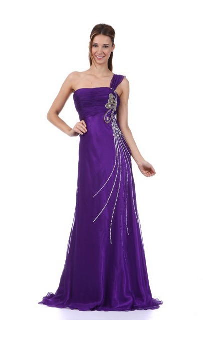 Satin purple dress sequin applied butterfly - Boutique Isla Mona